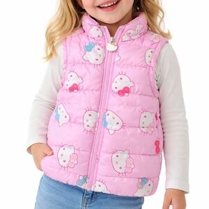 Hello Kitty Pink Quilted Puffer Vest Toddler 4T Zip Front J Fashion Character Fa